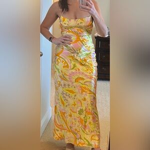 Lucky Brand Yellow and Pink Maxi Dress